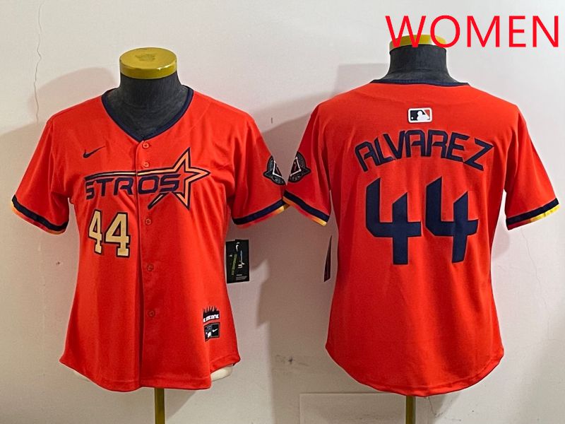 Women Houston Astros 44 Alvarez Orange Three generations Joint Name 2025 Nike MLB Jersey style 4122